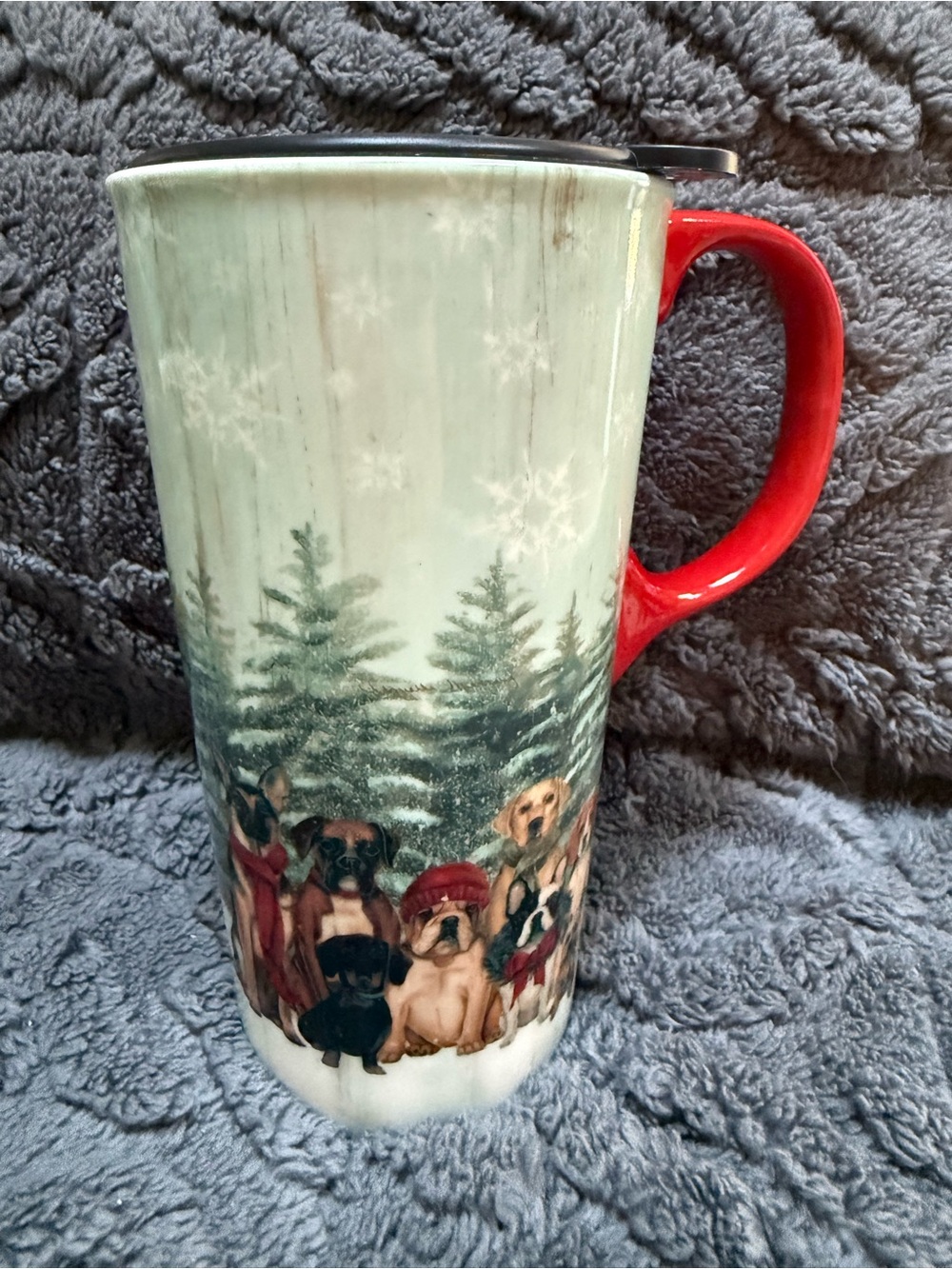 Danielle Murray-Cyprus Home- Dog Holiday Travel Porcelain Mug - Red Handle